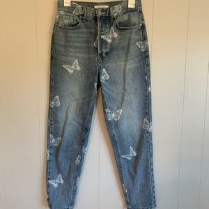 PacSun Blue High Rise Jeans with White Butterfly Print